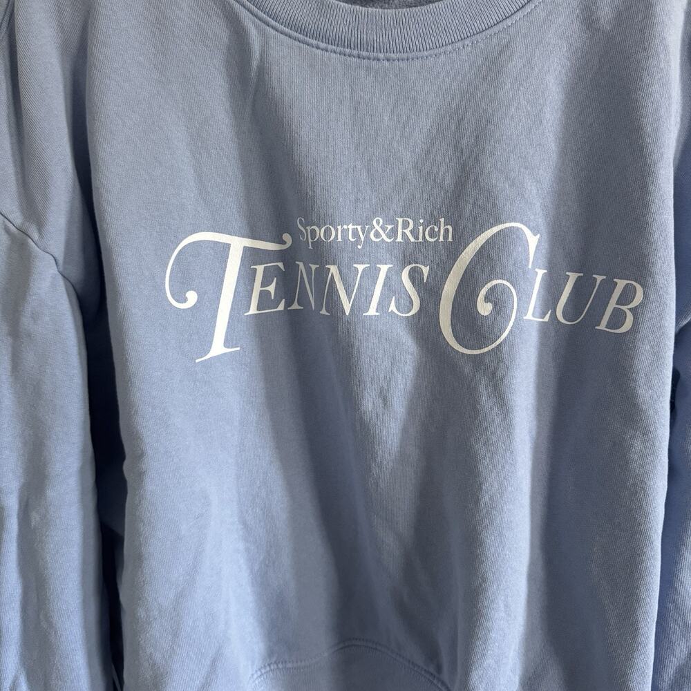 Sporty & Rich Hydrangea Blue Tennis Club Rizzoli Cropped Sweatshirt S - Picture 3 of 6